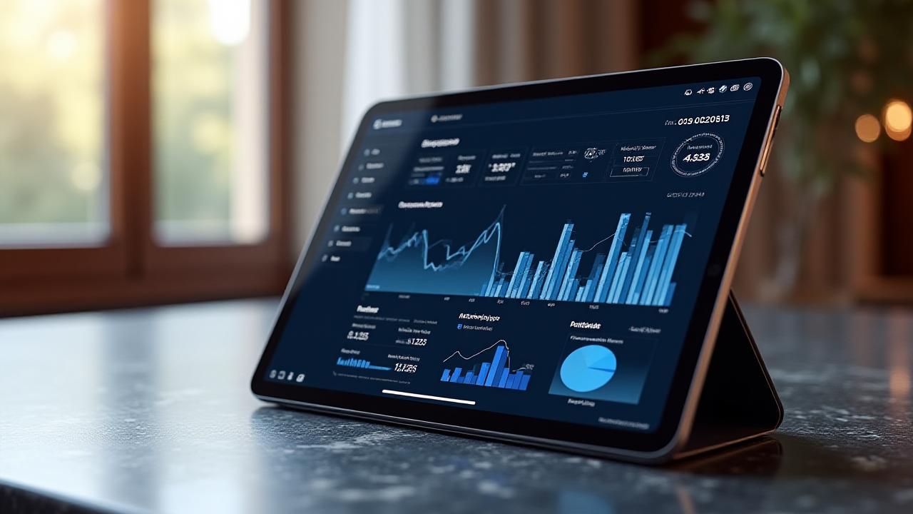 Financial dashboard showing real-time liquidity growth charts in a Milanese office setting